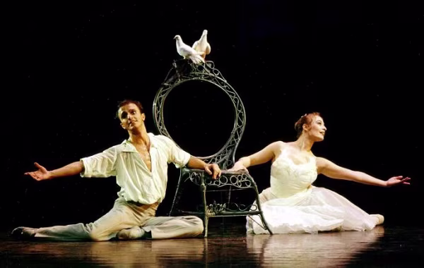 White doves on stage